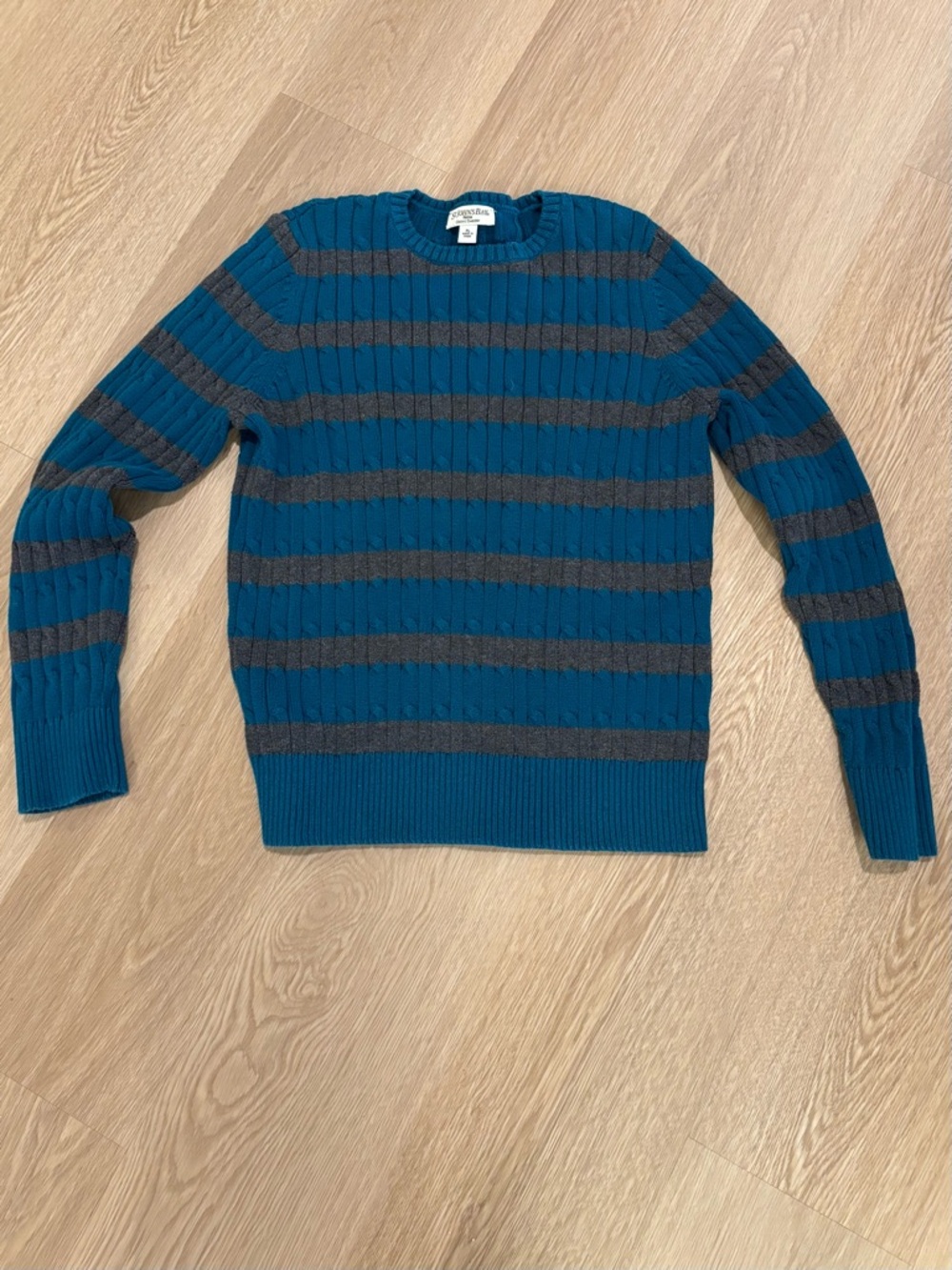 St. John's Bay Teal with Charcoal Stripe Cable Crewneck Sweater vintage GUC